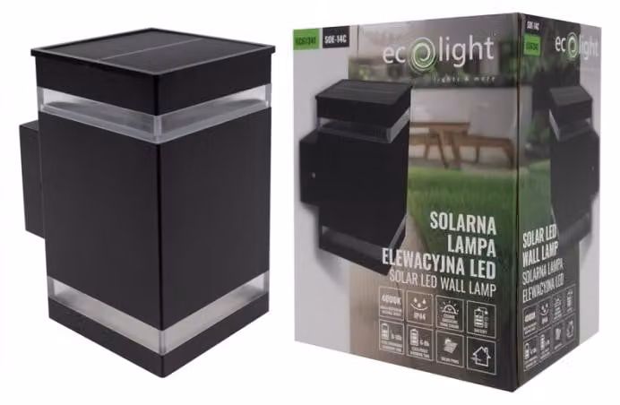 Lampada da parete solare a LED IP44, nera, EcoLight