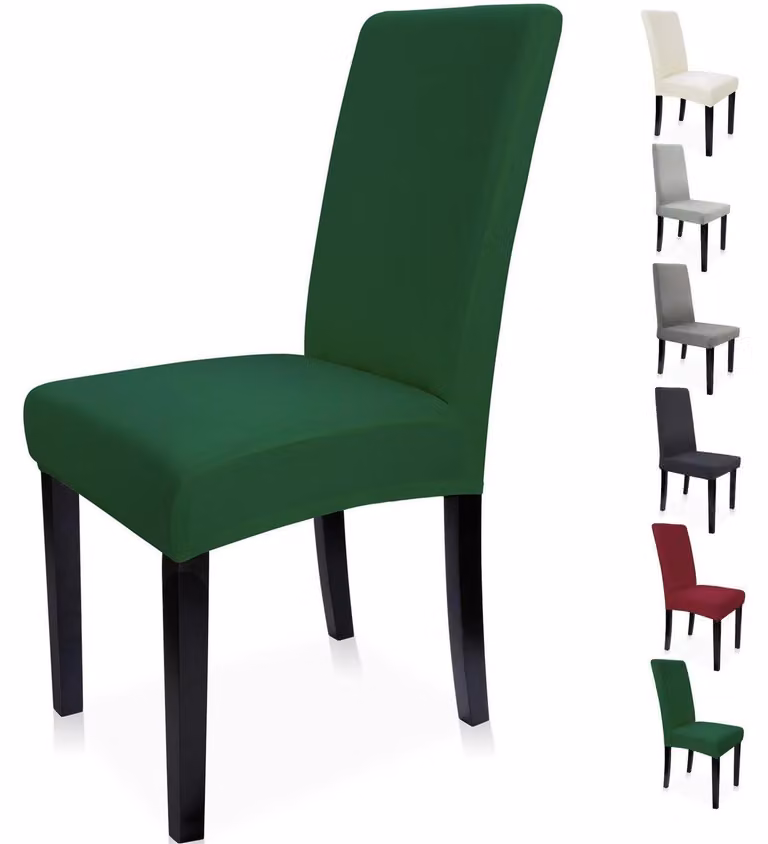 Copri sedie verde scuro, set da 4, elasticizzati, removibili e lavabili, adatti per sedie da pranzo con schienale alto