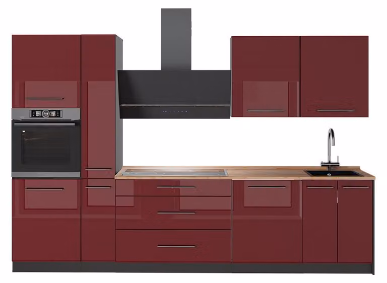 Cucina componibile Vicco Fame-Line Bordeaux lucido/Antracite 310 cm, PL Rovere, Model 64273