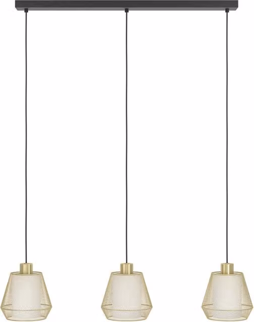 Lampadario a sospensione moderno Eglo Ciudadela in metallo nero e ottone con 3 luci E27