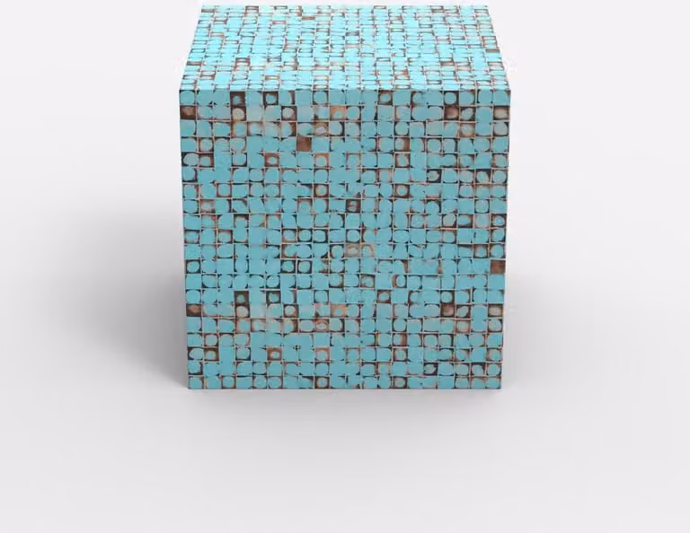 Tavolino quadrato contemporaneo con intarsio in legno Manju - Azzurro