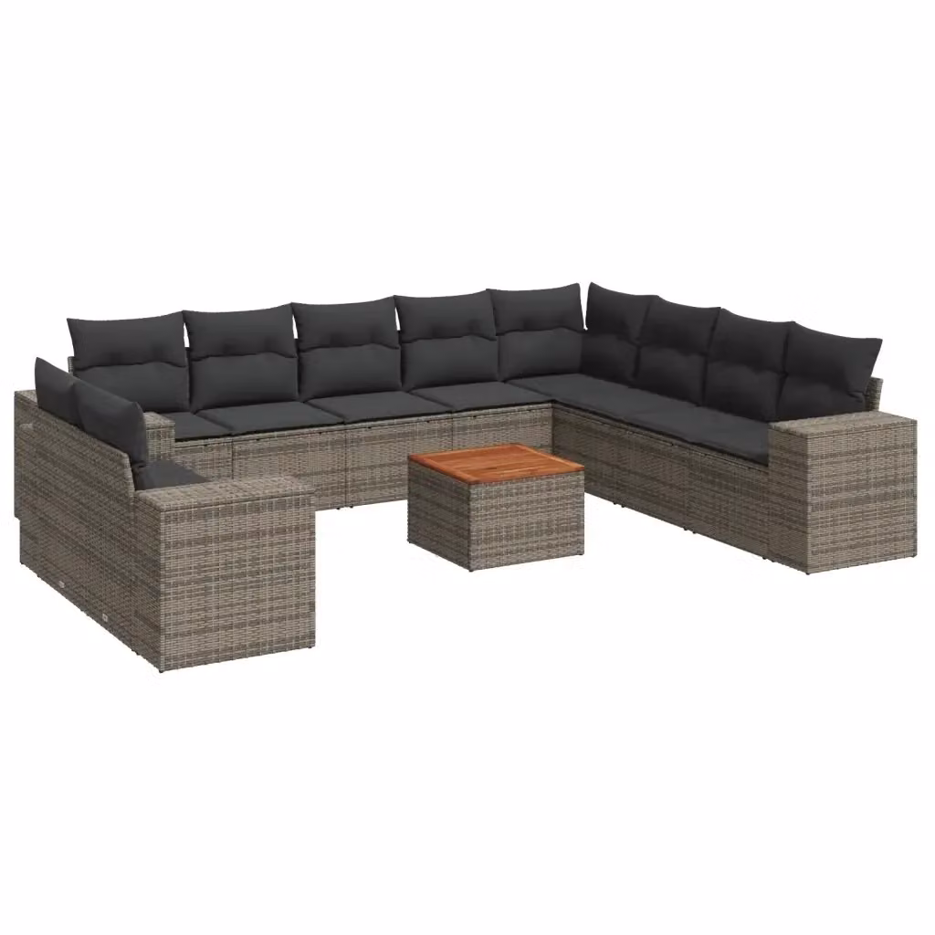 Set di divani da giardino vidaXL 11 pz in polyrattan grigio con cuscini e tavolino da esterno a forma di L – 2