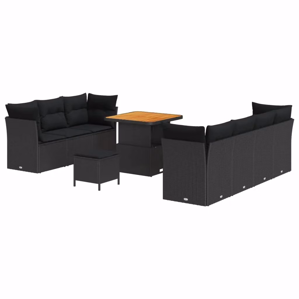 Set Divano da Giardino vidaXL 10 Pezzi Moderno in Polyrattan Nero con Cuscini e Rivestimenti Rimovibili – 2