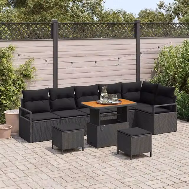 Set Divano da Giardino 9 pz 8-Numero di posti Nero 3364494