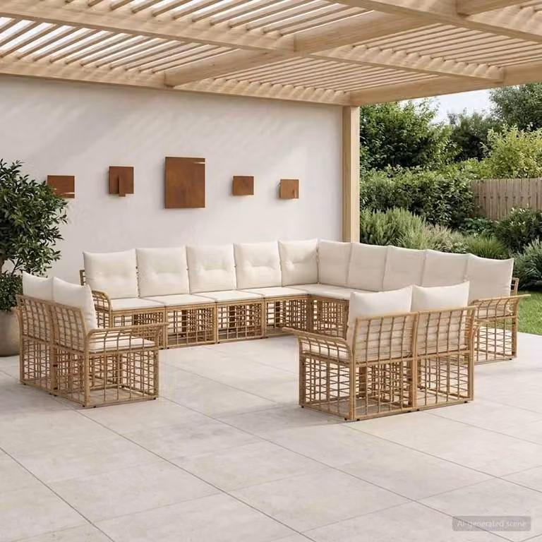 Maison Exclusive - Set da esterno per divano, 13 pezzi. Tessuto in poliestere, naturale e color crema