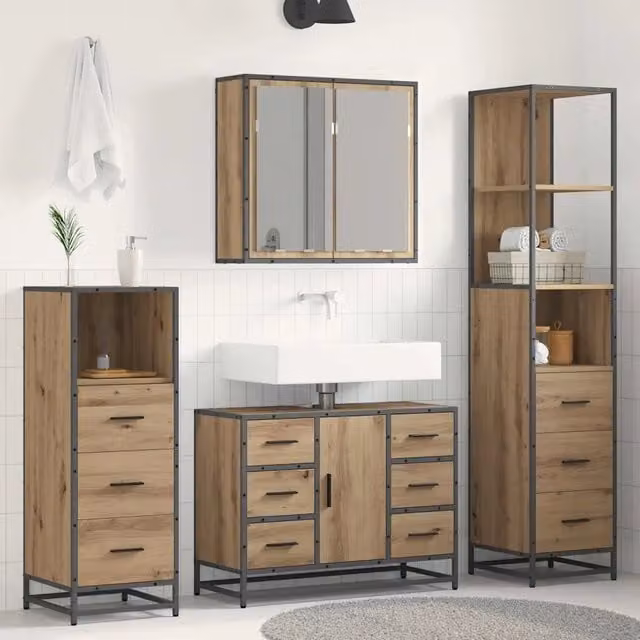 Set di mobili per il bagno 4 pz Rovere artigianale 3402567