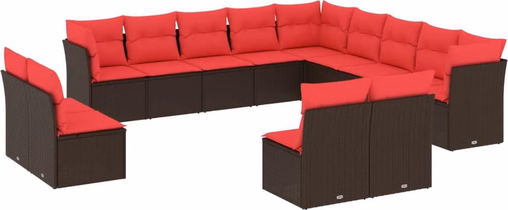 Set Divani da Giardino 13 pz con Cuscini Marrone in Polyrattan