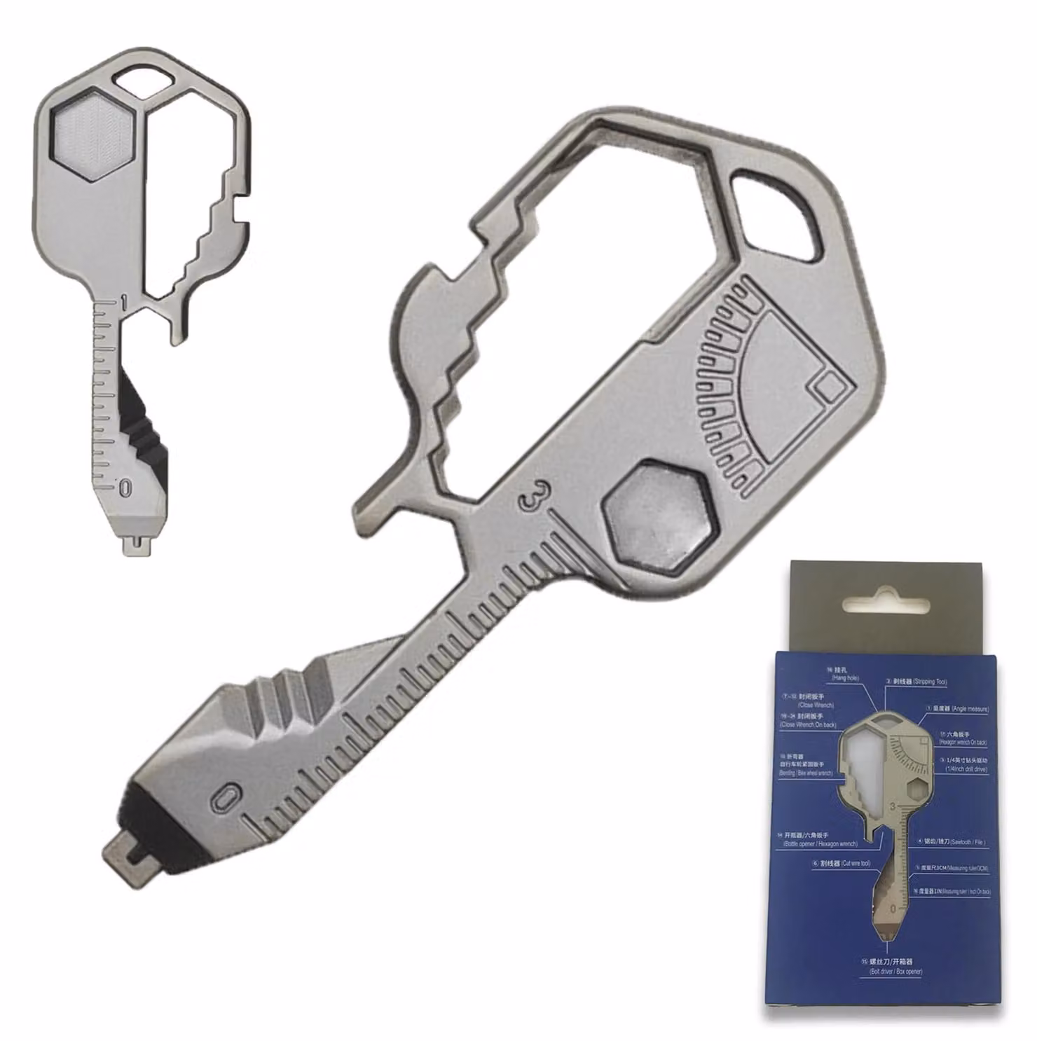 Multitool portachiavi 24-in-1, in acciaio inossidabile, mini, con apribottiglie, cacciaviti, righello, ideale per attività all'aperto