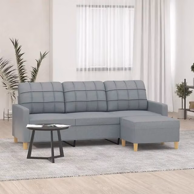 Divano a 3 Posti con Poggiapiedi-Sofa 3 Posti con Poggiapiedi Grigio Chiaro 180cm in Tessuto 842600