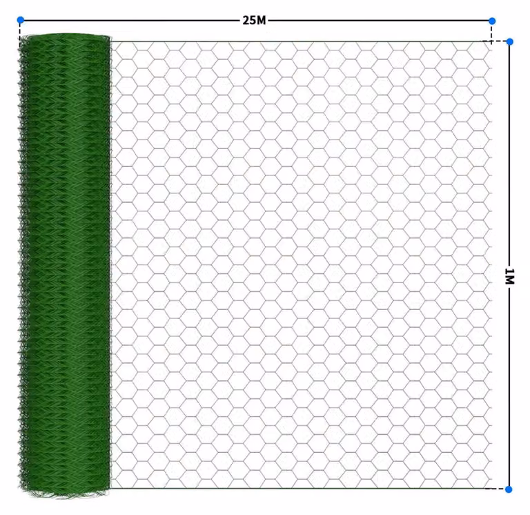 Recinzione in filo metallico – Rete metallica avvolta su rotolo – Tessuto a maglia esagonale rivestito in PVC – 100 cm x 25 m – Verde – Adatta per recinzioni per pollai e per proteggere gli alberi