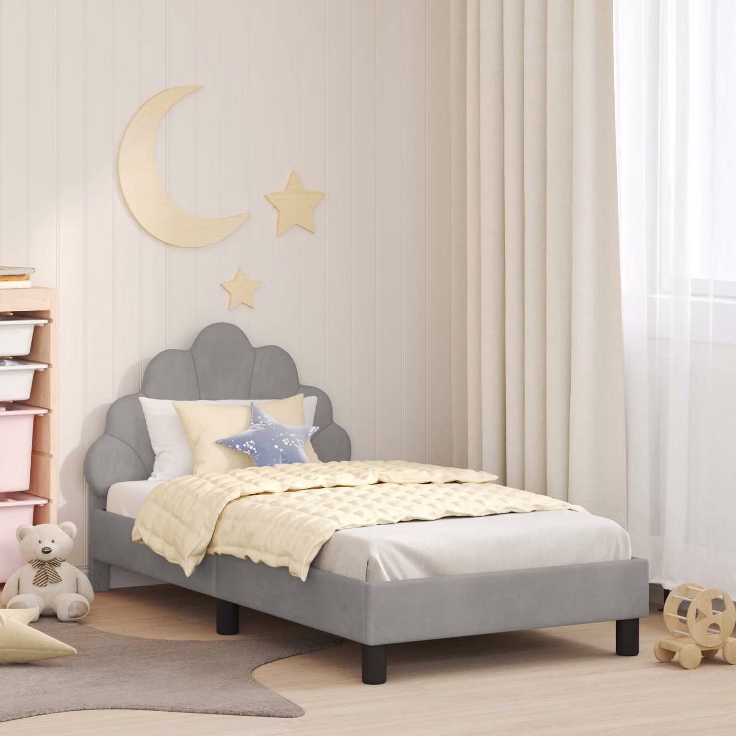 Struttura letto per bambini vidaXL in tessuto grigio con testata imbottita L 160 x P 80 x H 90 cm