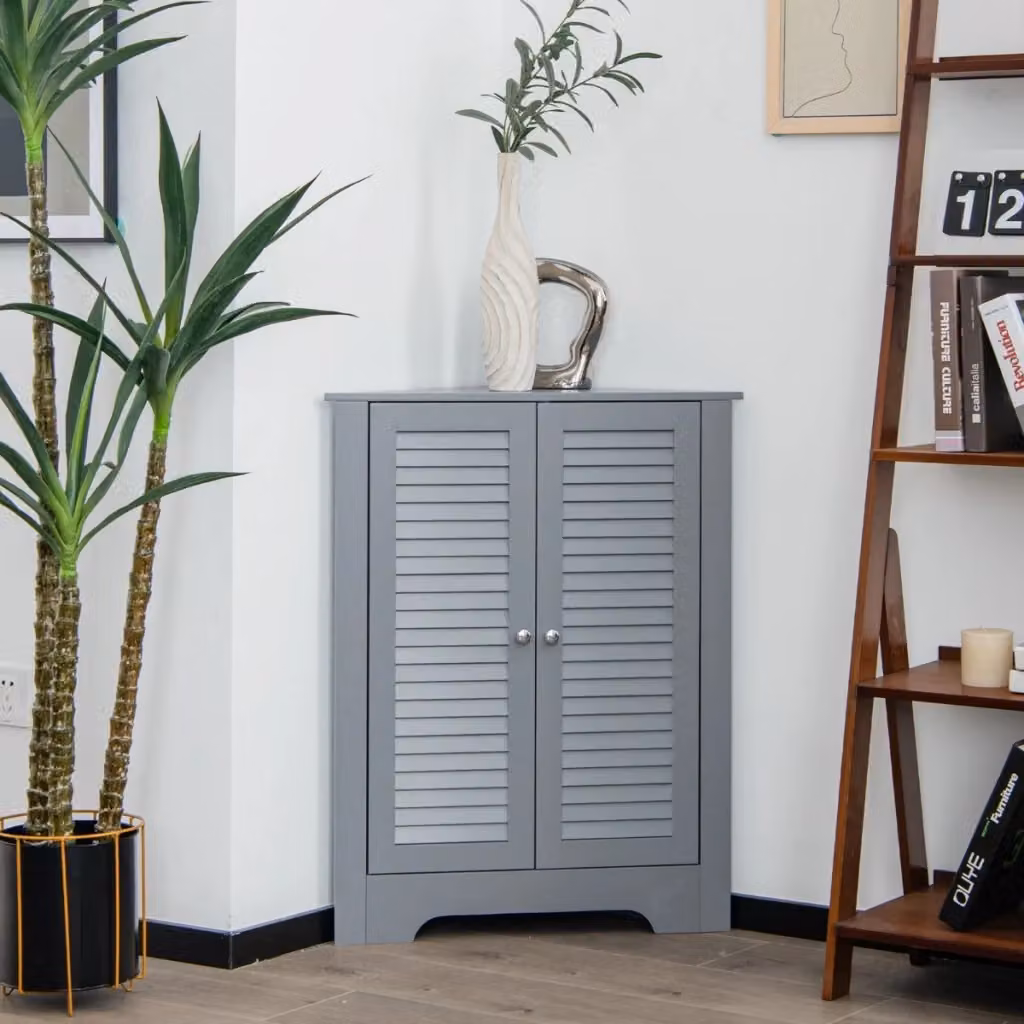 Mobiletto angolare Design Mania grigio con ante a rullo e ripiani interni regolabili per bagno o lavanderia L/P/H: 81.5 x 32.0 x 63.0 cm – 2