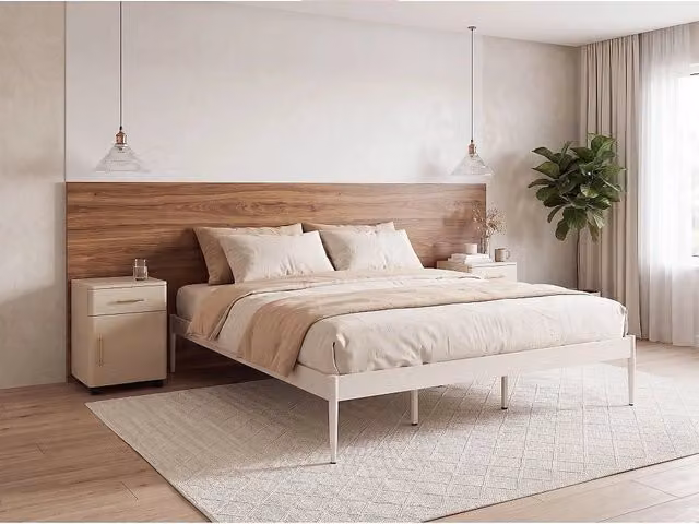 Letto matrimoniale con rete a doghe in metallo beige chiaro 180 x 200 cm stile moderno industriale