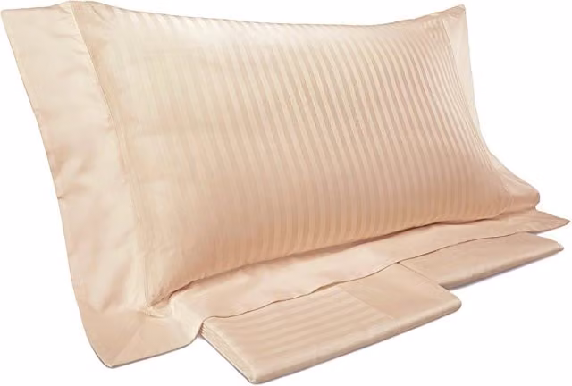Set Copripiumino Mitera in Mako Satin di Cotone a Righe, Colore Cipria, per Matrimonio: L 160 x P 200 cm con Lenzuolo e Federe 50 x 70 cm