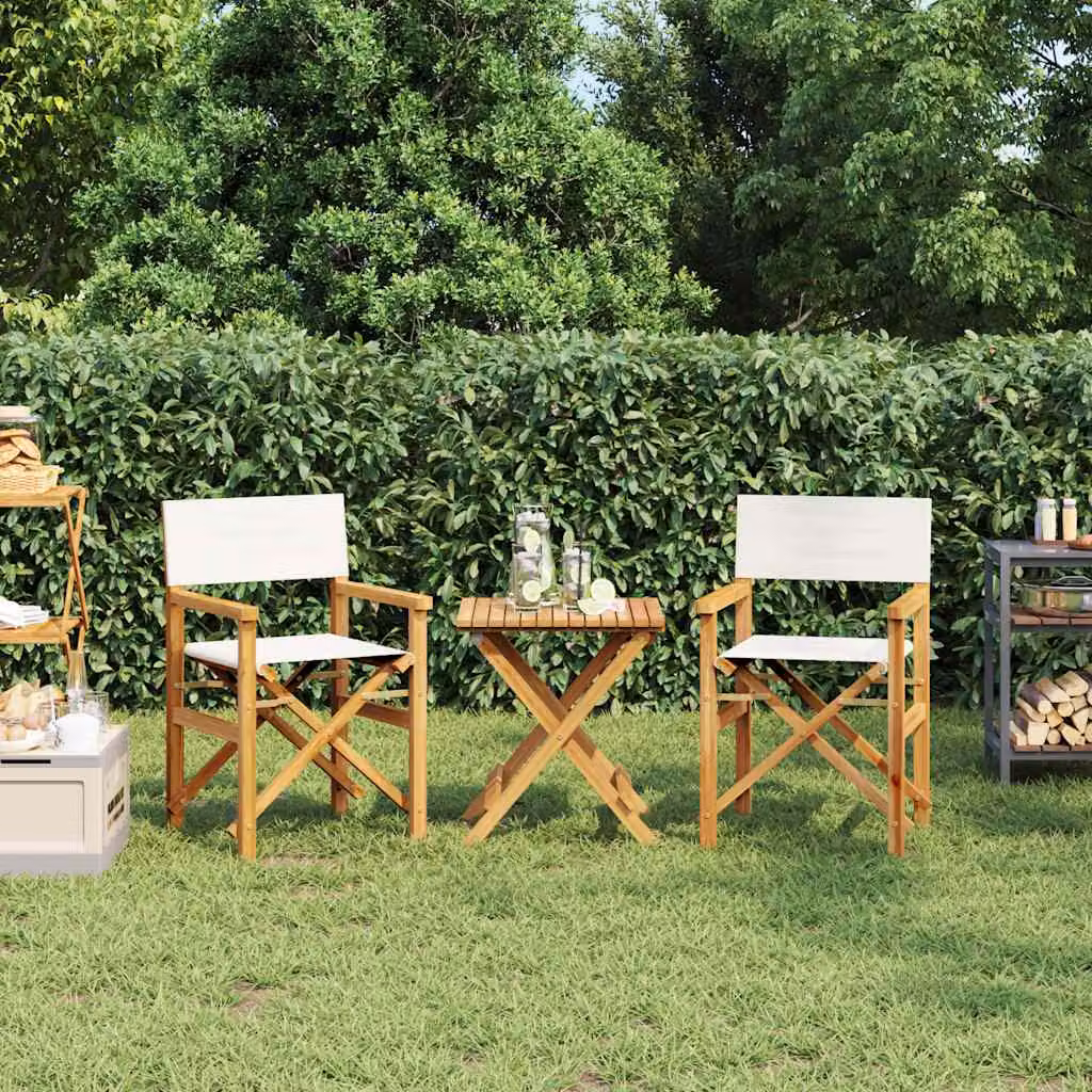 Set di 2 sedie da regista pieghevoli vidaXL in legno di teak con tessuto beige e bianco per esterno