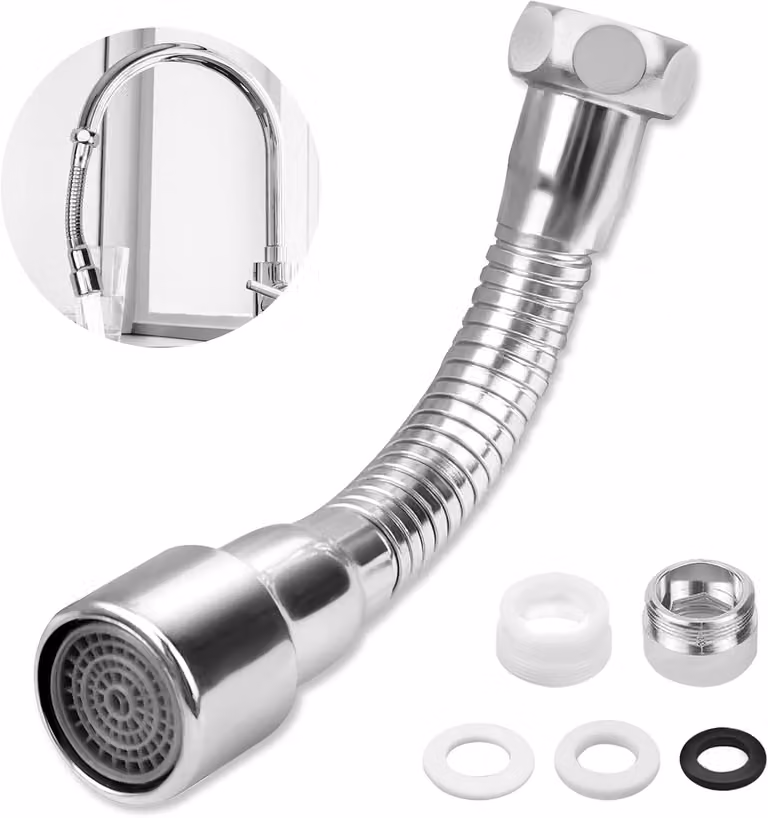 Prolunga per rubinetto, 14 cm, girevole a 360°, in acciaio inossidabile, adatta per cucina e bagno