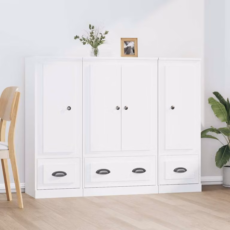 Set di 3 credenze minimaliste vidaXL in legno multistrato bianche, sospese a parete