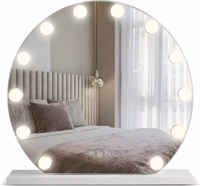 Specchio Hollywood REA da tavolo con LED bianco, rotondo, con interruttore touch e regolabile in luminosità, Diametro: 50 cm – 1