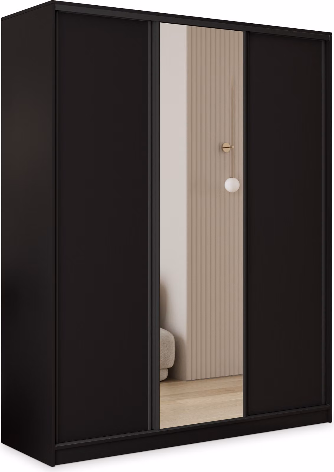 Armadio scorrevole Masseno TARI 160/205/58 cm Armadio con 4 cassetti Armadio per camera da letto a 3 ante con specchio Nero