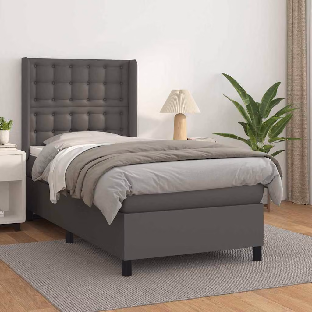 vidaXL Giroletto a Molle con Materasso in Similpelle Grigio e Bianco L/P/H: 100 x 200 x 128 cm – 1