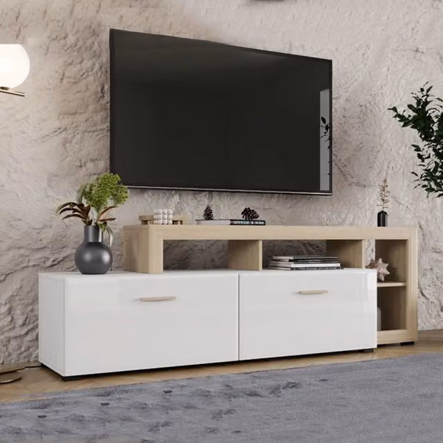DMORA Mobile Porta TV Casola con 5 Ripiani, Bianco Opaco, L: 189 cm, P: 42 cm, H: 61 cm