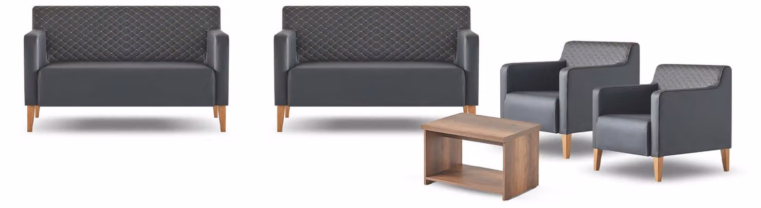 Arbeitszimmer-Set 5tlg Schwarz 2x 2-Sitzer 2x Sessel Braun Couchtisch