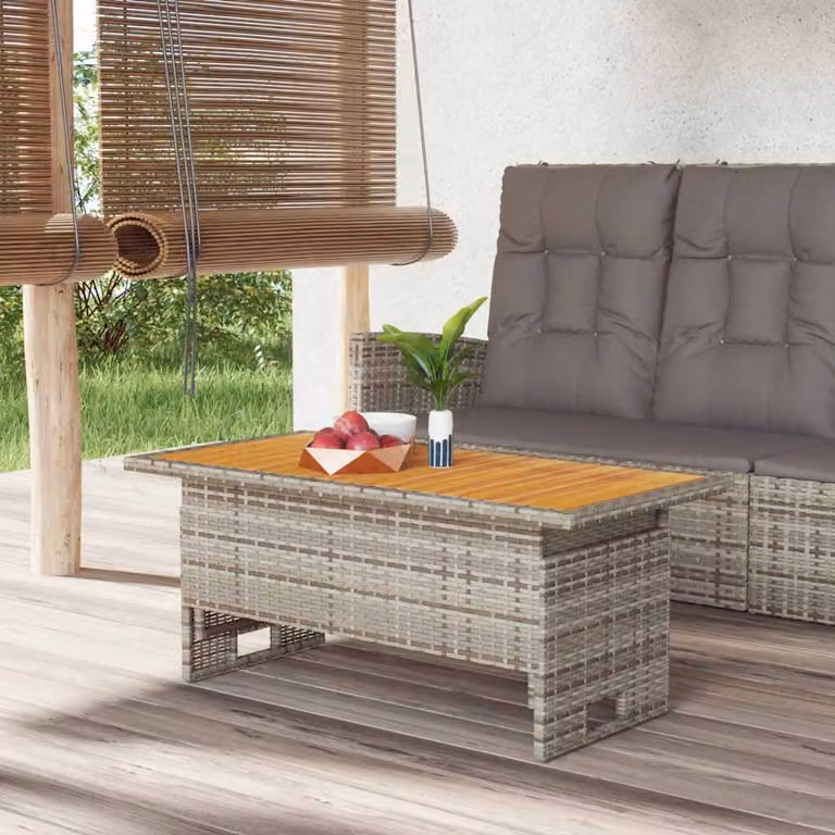 Tavolo da giardino vidaXL in legno di acacia massello e polyrattan grigio, regolabile in altezza, L 100 x P 50 x H 43/63 cm