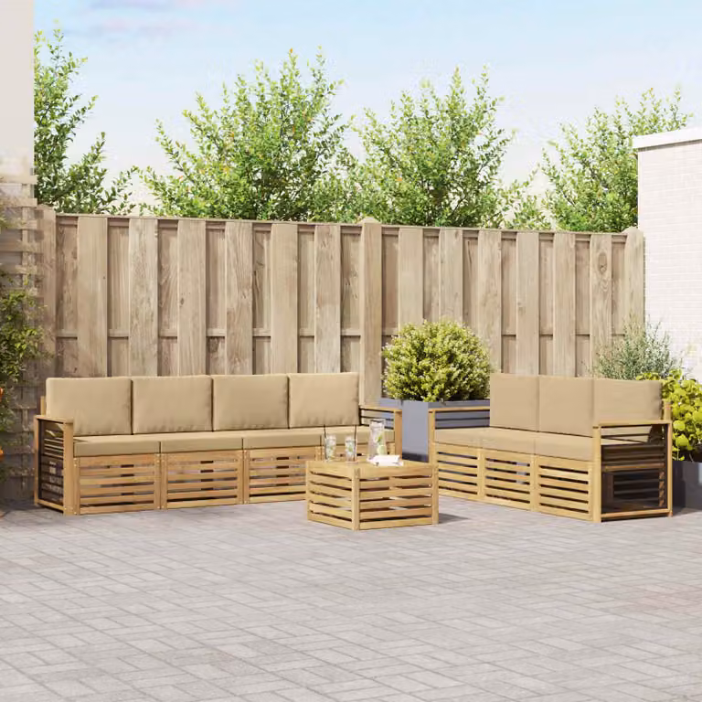 Set divani da giardino vidaXL a forma di U in legno di acacia con cuscini beige, 8 pezzi