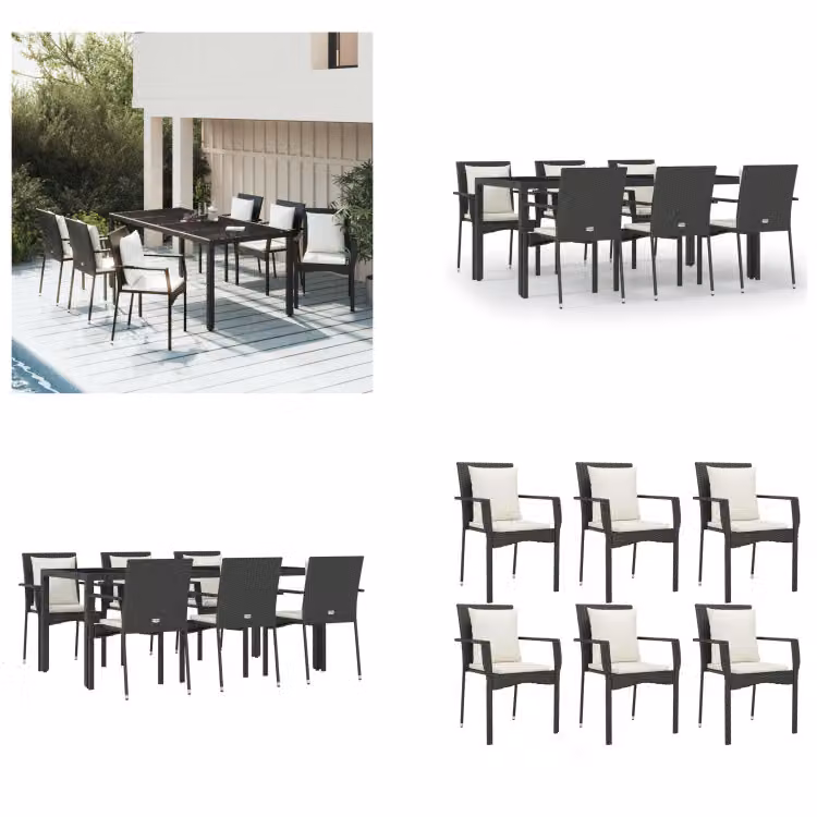 vidaXL Set da pranzo da giardino 7 pezzi con cuscini in poly rattan nero - Set da pranzo da giardino - Set da pranzo da giardino - Set da pranzo da terrazza