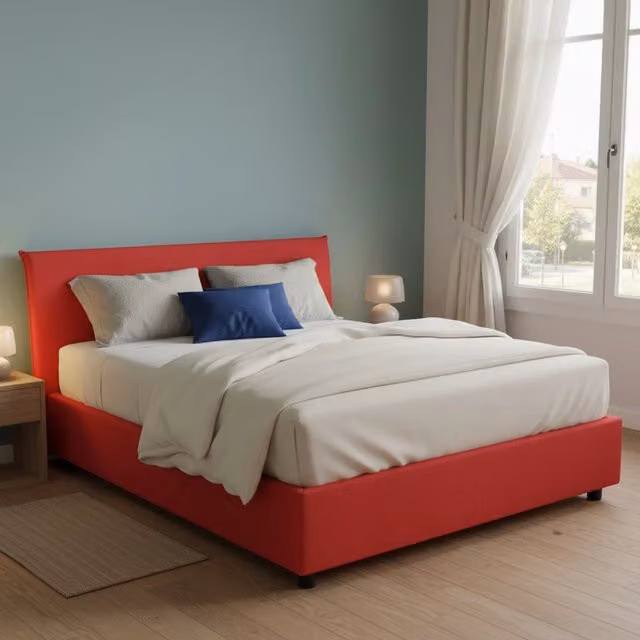 Letto Matrimoniale Ariadni Talamo Italia con Materasso Incluso, Rivestimento in Tessuto Rosso, L/P: 160 x 200 cm