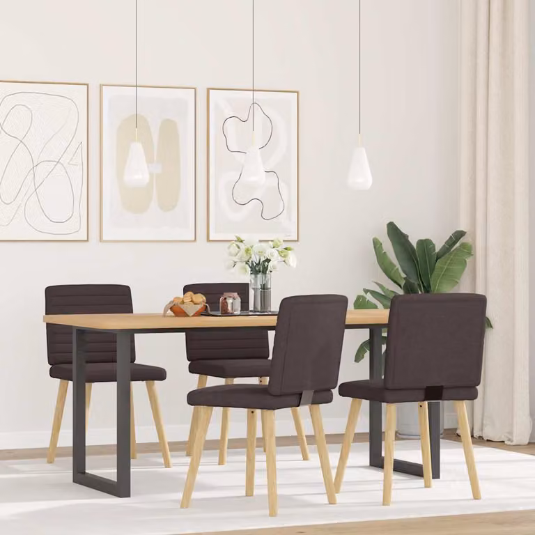 Sedie da Pranzo 4 pz Marrone Scuro in Tessuto