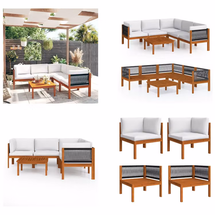 vidaXL set salotto da giardino 6 pezzi con cuscini crema bianco legno massiccio acacia - Set mobili da giardino - Set mobili da giardino - Divano da giardino - Divani da giardino