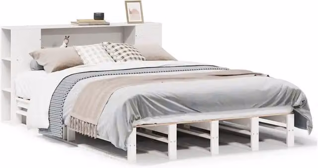 Letto matrimoniale | Letto per adulti | Letto Libreria senza Materasso Bianco 150x200 cm Legno Massello