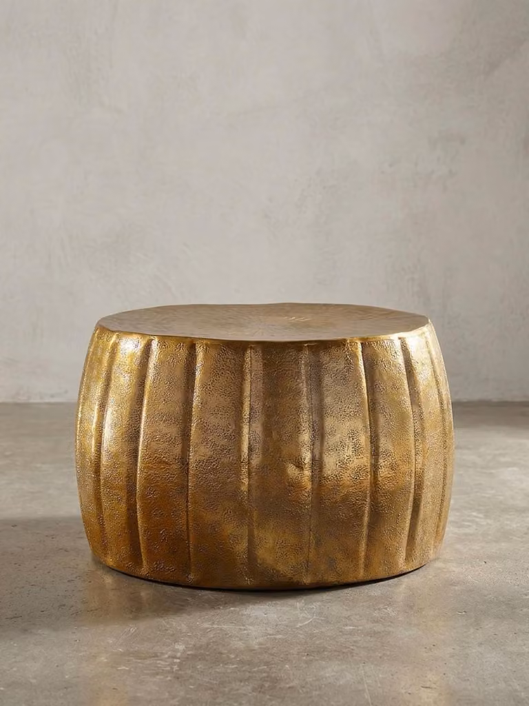 Tavolino da salotto 60x36x60 cm in alluminio dorato Tavolino orientale rotondo, tavolino basso in metallo, tavolino da salotto di design moderno, tavolino da salotto piccolo