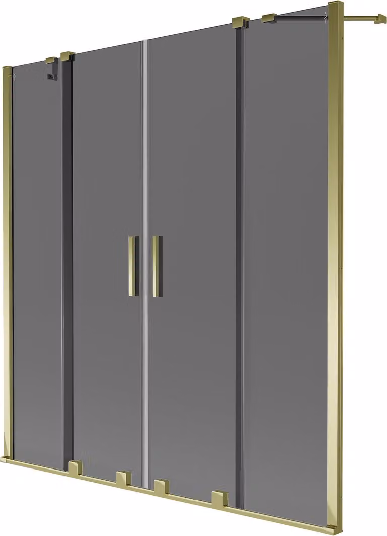 Mexen Velar Duo paratia da vasca da bagno a 2 ante scorrevole 150 x 150 cm, grafite, dorato - 896-150-000-42-50