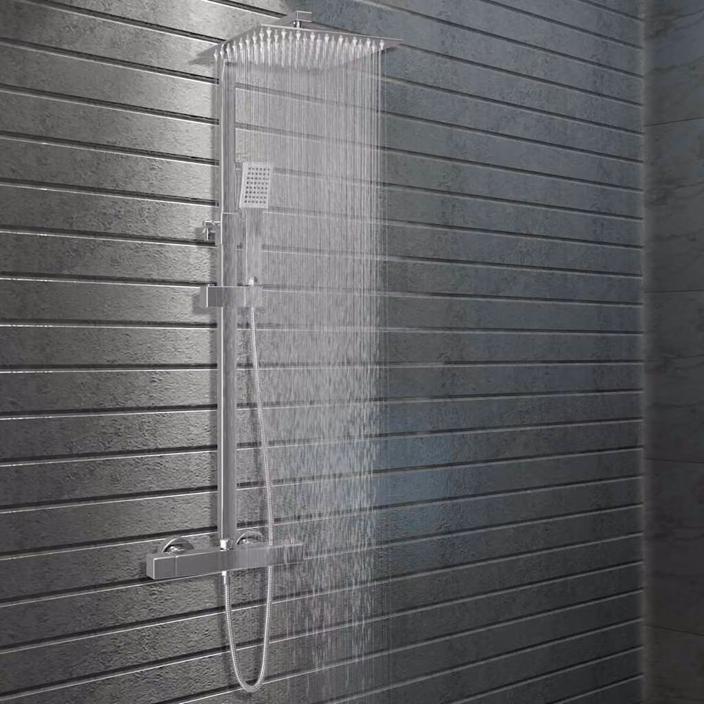 Set per Doccia a Doppio Soffione con Termostato vidaXL in Acciaio Inox, Colore Argento, L/P/H: 120 x 20 x 20 cm