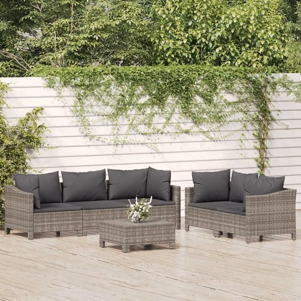 The Living Store Set da giardino da 6 pezzi con cuscini in poly rattan grigio