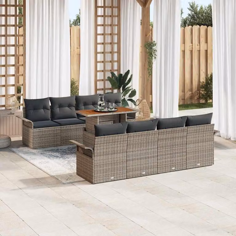 Maison Exclusive - Set da giardino composto da 9 pezzi, divano, colore grigio, materiale: rattan sintetico