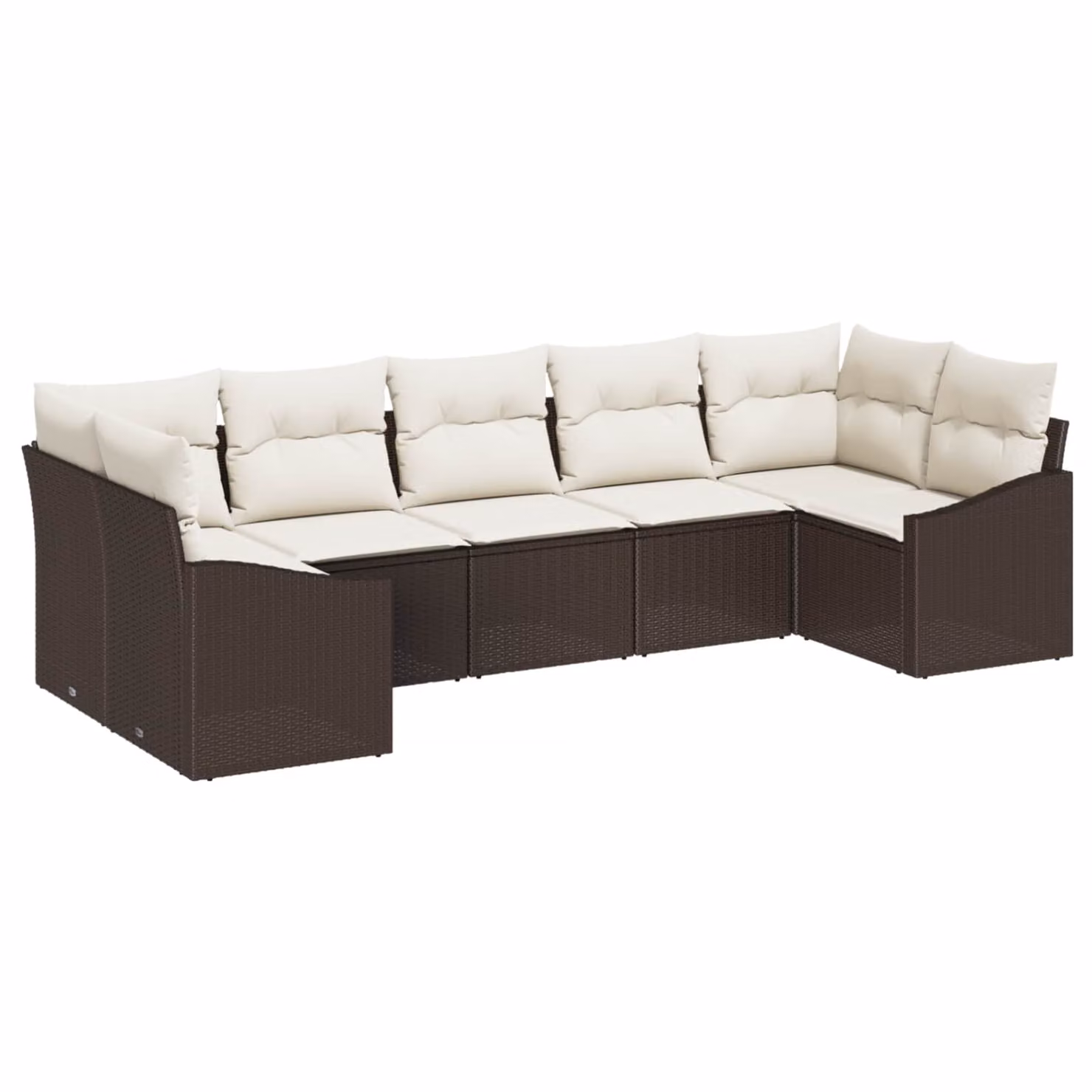 Set Divano da Giardino vidaXL 7 pz a Forma a L in Polyrattan Marrone e Beige con Cuscini e Struttura in Acciaio Verniciato a Polvere – 1