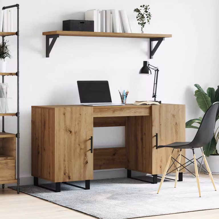 Scrivania da ufficio vidaXL in stile industriale, colore rovere marrone e beige, L: 140 cm, P: 50 cm, H: 75 cm