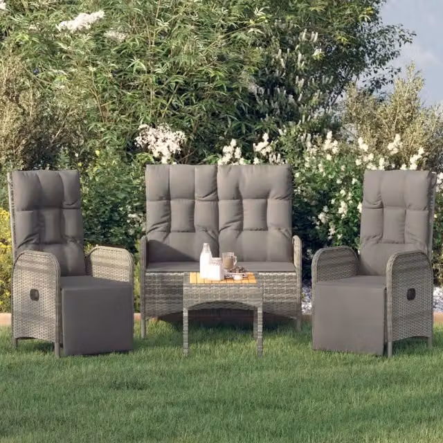 Set da Pranzo da Giardino 4 Pezzi vidaXL in Polyrattan e Legno di Acacia Grigio