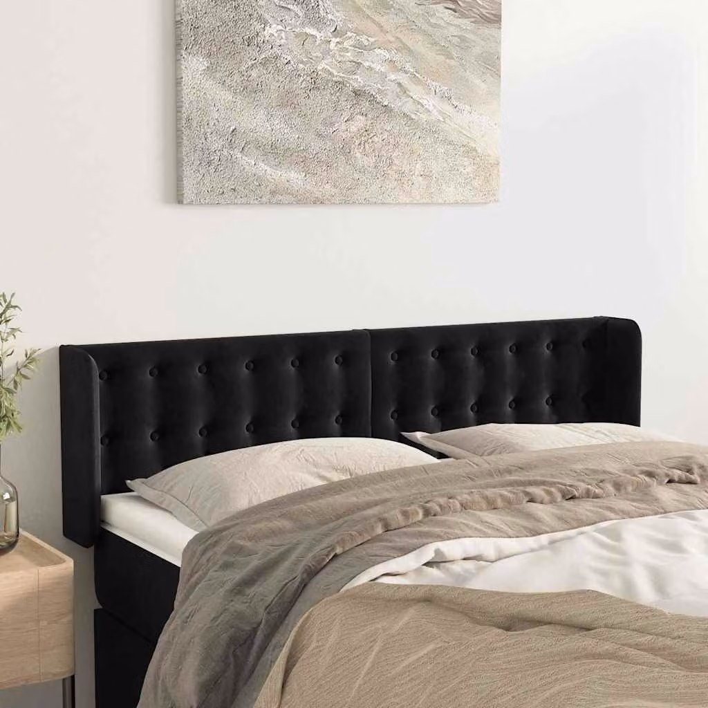 Testiera per letto vidaXL in velluto nero con struttura in legno L: 147 cm, P: 16 cm, H: 78-88 cm