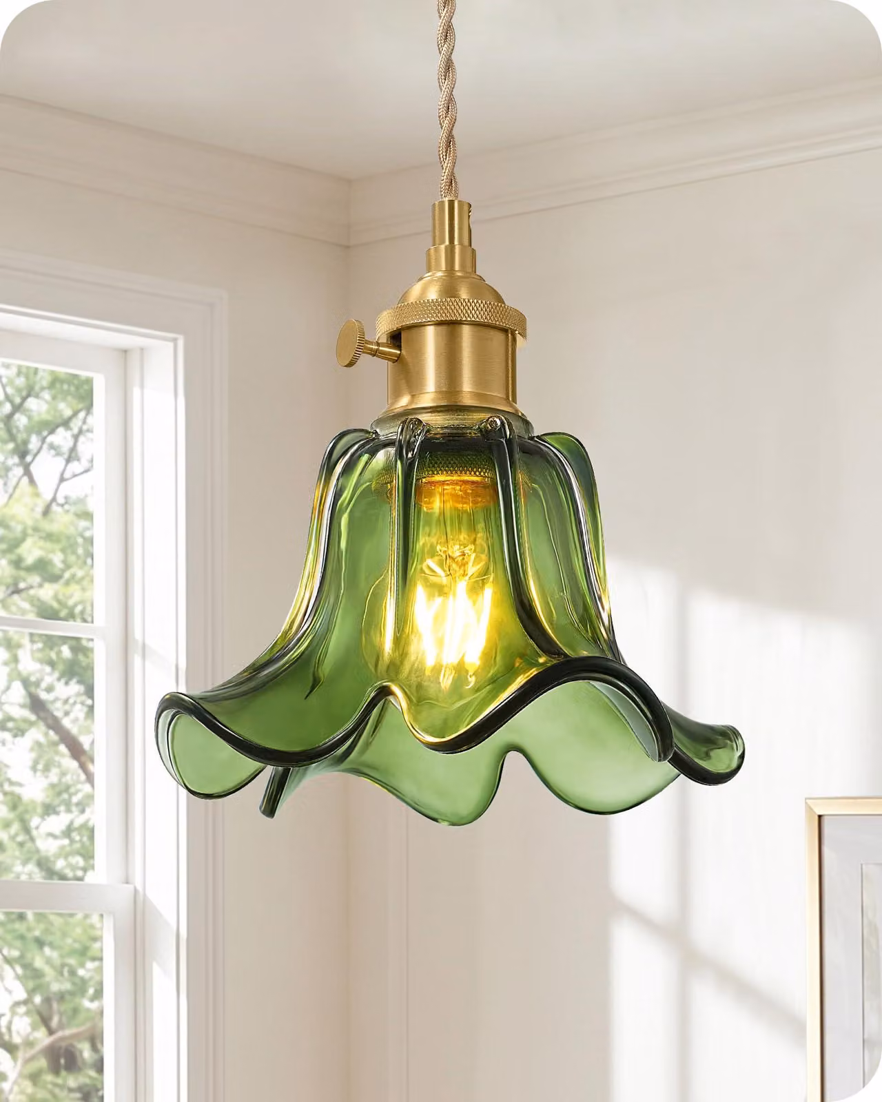 Lampada a sospensione, placcata in oro, con altezza regolabile, 60 W, tecnologia LED, ideale per la camera da letto