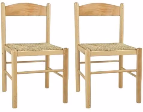 Set di 2 sedie in stile arte povera Mobili 2G in legno di faggio naturale con seduta in paglia, colore beige e marrone, L/P/H: 43 x 43 x 83 cm
