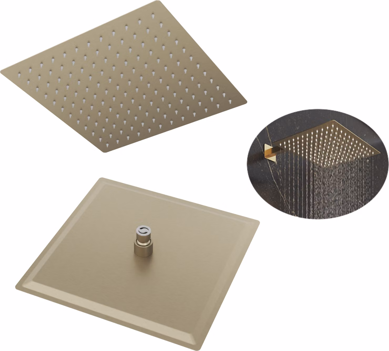 Granitan - Soffione doccia - Doccia a pioggia 30x30 cm - Doccia oro spazzolato - acciaio inox - SLIM