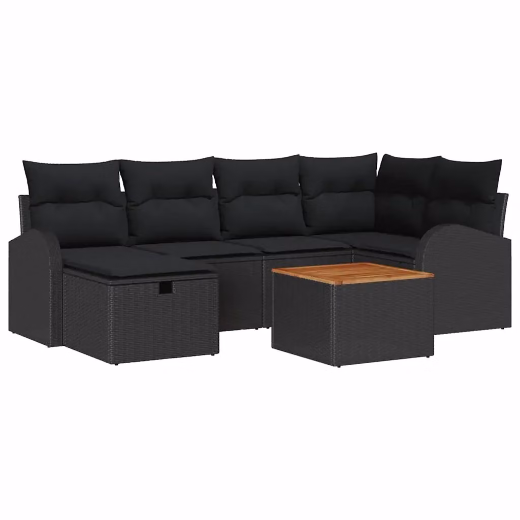 Set Divano da Giardino vidaXL a Forma di L in Polyrattan Nero con Cuscini e Tavolino da 7 Pezzi – 2