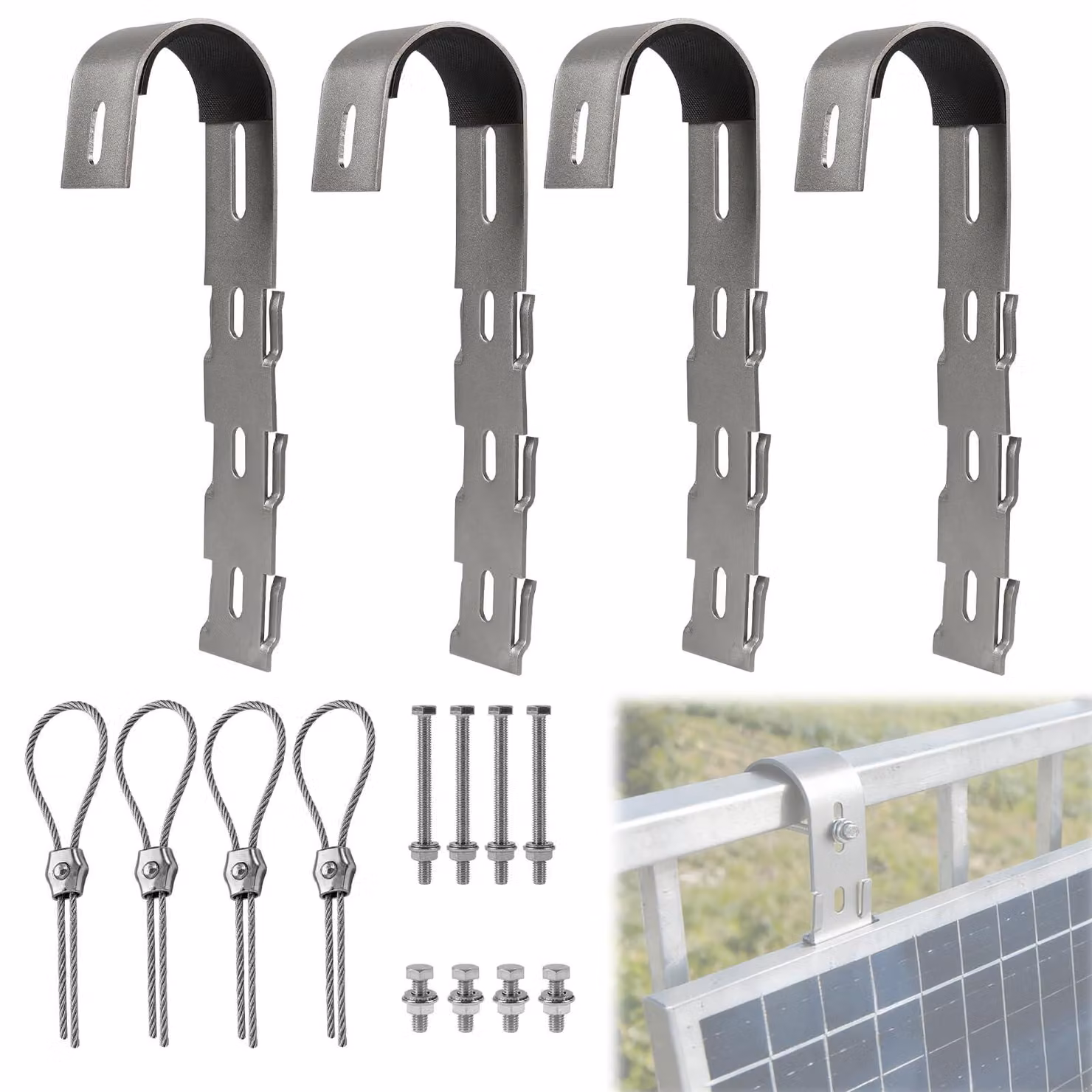 Set di 4 supporti solari per balcone, con gancio, 21 cm, acciaio inossidabile