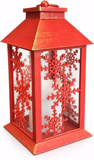 Lanterna Natalizia Rossa LED 30 cm, Cero con Effetto Fiamma, da Appendere o Appoggiare, 14x14x30 cm, 2 Decori Disponibili: Stelle o Fiocchi di Neve