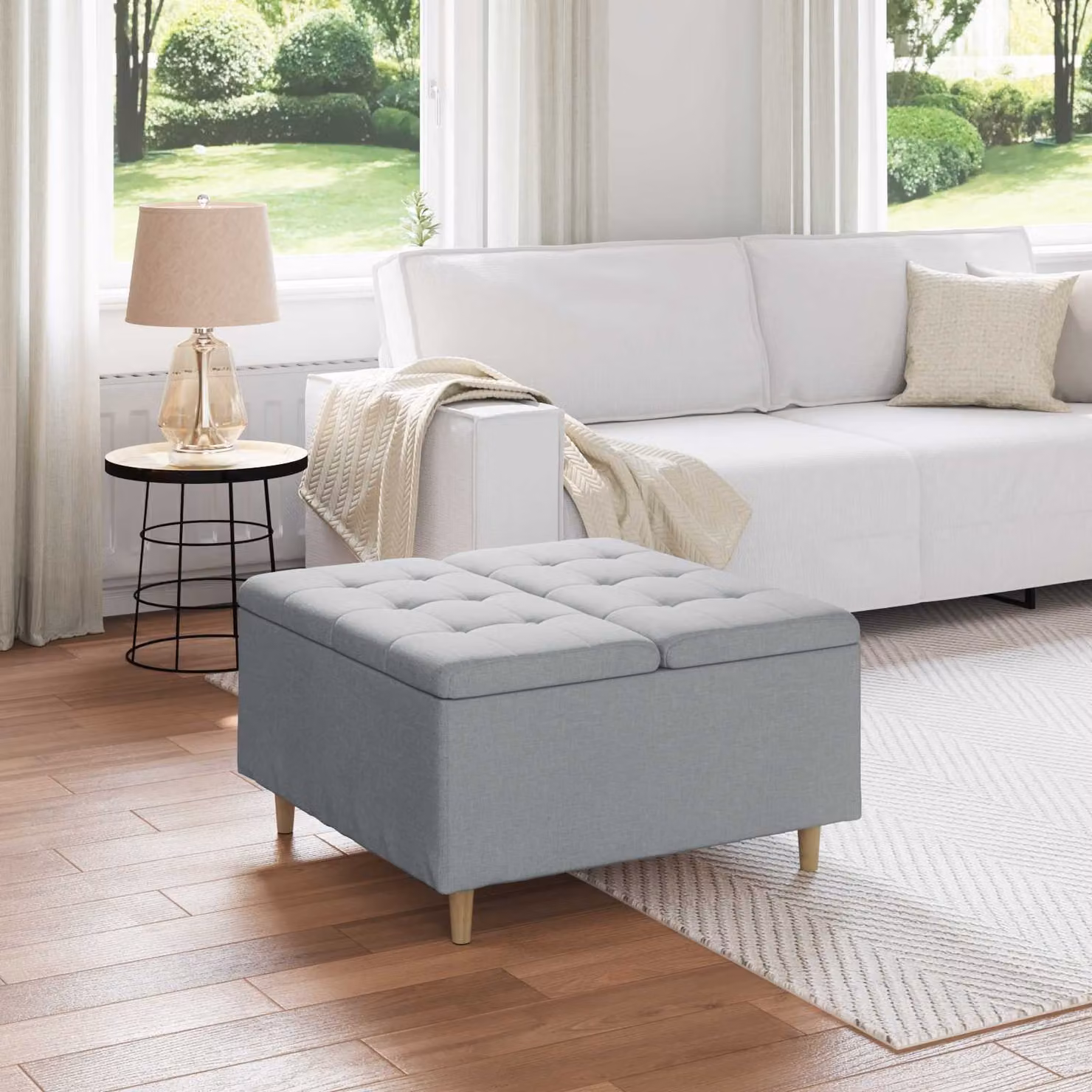 Pouf con contenitore vidaXL in tessuto grigio chiaro L/P/H: 80 x 80 x 45 cm