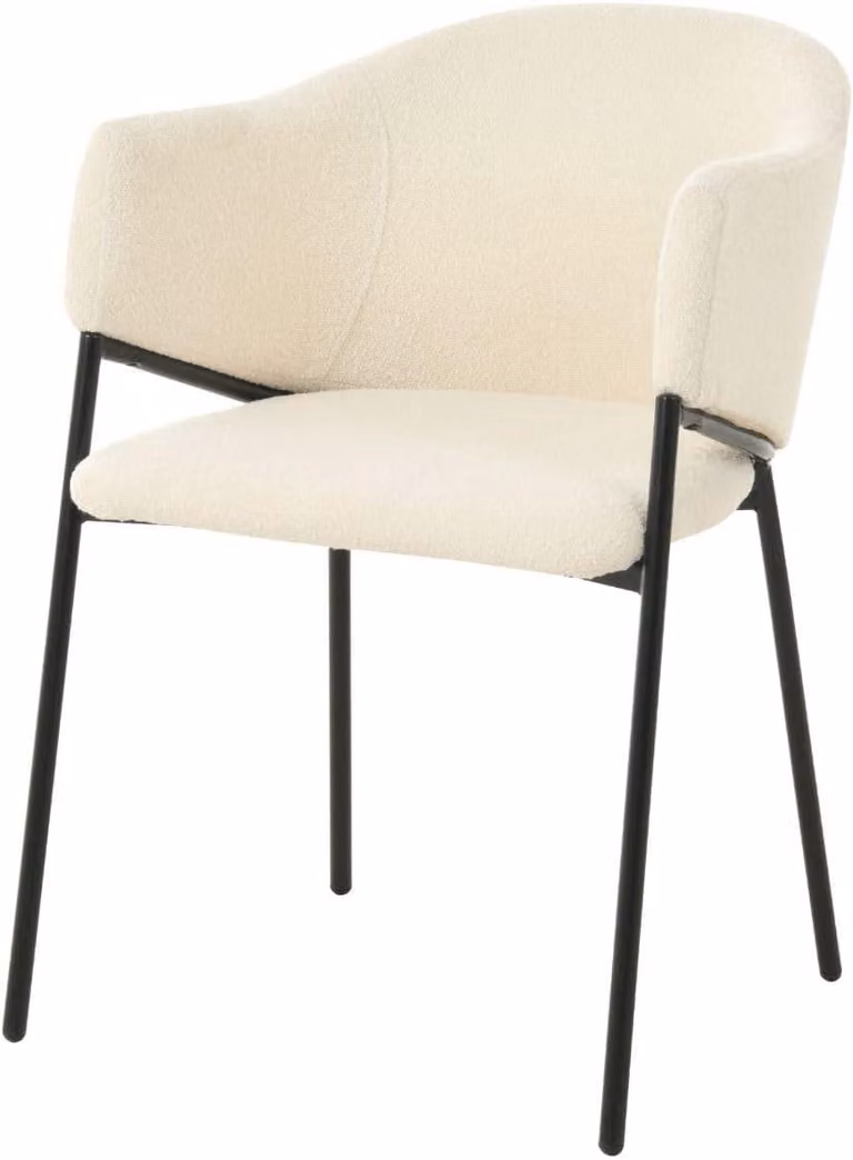 Sedia da pranzo in tessuto bouclé, imbottitura bianca, seduta confortevole, ideale per la cucina